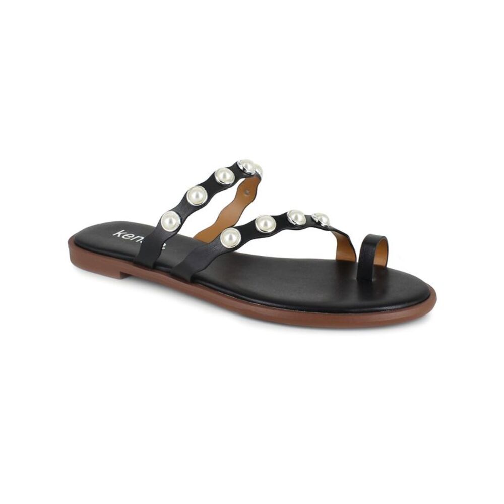 KENSIE Womens Black Toe Strap Maltese Open Toe Slip On Sandals Shoes 7 M